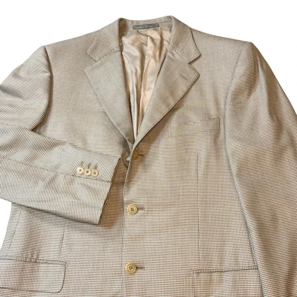 Ermenegildo Zegna 15 Milmil Blazer men's 44 Tan Blue Houndstooth Sport Coat wool